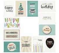 120 Pack Happy Birthday Cards Bulk with Envelopes, 12 Assorted Designs, Blank Inside for Work, Friends, Students (10 x 15 cm)