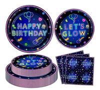 120 Pack Neon Party Supplies Glow Tableware Set Glow Party Plate Set Glow in The Dark Birthday Party Plates, Napkins Neon Glow Paper Plates Blacklight Party Decoration Birthday Party Deco Serves 40