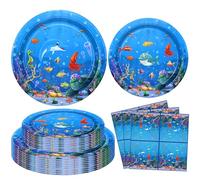 120 Pack Ocean Sea Party Plates Under the Sea Tableware Set Ocean Animal Birthday Tableware Set- Sea Animal Plates, Napkins Kid’s Party Decoration Serves 40