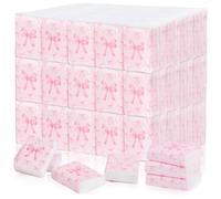 120 Pack Pink Bow Travel Tissue Bulk Mini Pocket Tissues Travel Size Facial Tissues Pink Individually Wrapped Tissue for Wedding Bridal Engagement Baby Shower Coquette Party Supplies 720 Sheet