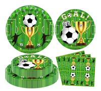 120 Pack Soccer Party Decorations Sport Theme Birthday Supplies Football Tableware Set Football Themed Birthday Supply Includes Plates Napkins for Sports Themed Party Supplies Serves 40