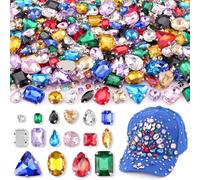 120 PCS 10 Color Mixed Bedazzling Sew on Rhinestones, Mixed Shape Charm Claw Flatback Glass Rhinestone with Metal Base for Crafting, Large Gems for Clothes Shoes Hats Collars Bags & Sewing Accessories
