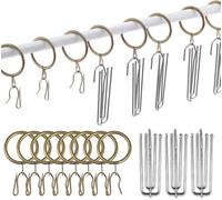 120 Pcs 2 Inch - 50mm Antique Brass Metal Drapery Curtain Rings Curtain Hanging Rings and Stainless Steel 4 Prongs Pinch Pleat Hook with Drapery Curtain Pin-on Hooks Pins for Bathroom, Living
