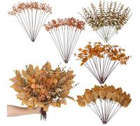 120 Pcs 5 Kinds Mixed Artificial Eucalyptus Leaves Stems and Fake Berry Bulk for Fall Decorations,Faux Plants Bundle for DIY Bouquets Floral Arrangement Wedding Engagement Party Autumn Decor (Orange)
