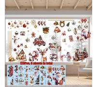 120 Pcs, 9 Sheets Total Christmas Window Stickers - Double 3D Large Christmas Window Sticker with Santa Claus, Reindeer, Snowflakes