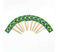 120 Pcs Brazil Flag Cocktail Picks - 6.5cm (2.5in) Bamboo Toothpicks with Mini Flags - Sturdy Food & Drink Garnish Picks for Parties, Bars, Catering & Events - by Mobi Lock