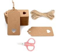 120 Pcs Brown Gift Tags with Heart, Blank Paper Tags with String, 4.5cm x 9.5cm Large Gift Labels for Gifts Arts Crafts Wedding Holiday