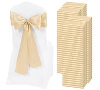 120 PCS Champagne Satin Chair Sashes, Ties Bows Designed Chairs Decorative, Chair Cover Sashes for Thanksgiving Wedding Christmas Banquet Party Home Kitchen Decoration (7 x 108 inch)