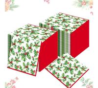120 Pcs Christmas Napkins with Beautiful Holly Berry Design, 6.5 Inch Folded - Ideal for Holiday Parties and Gatherings"