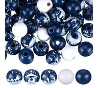 120 Pcs Christmas Wooden Beads Jesus Advent Wood Spacer Beads Nativity Round Wooden Craft Beads 16 mm Blue White Loose Colored Beads for DIY Christmas Jewelry Making Home Garland Holiday Decoration