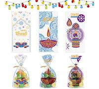 120 PCS Diwali Cellophane Bags with Twist Ties, Deepavali Candle Cello Treat Bags Festival of Lights Gift Bag Indian Hindu Treat Bags for Cookie Candy Goodies Wrapping Supplies