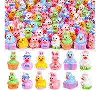 120 Pcs Easter Mini Ducks 6 Styles Miniature Resin Duck Figures to Hide Bulk Bunny Ear Egg Carrot Basket Eggshell Ducks for Easter Party Favors Home Tabletop Fairy Garden Landscape Potted Decor