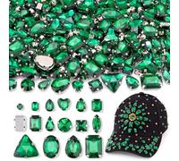 120 PCS Emerald Bedazzling Sew on Rhinestones, Mixed Shape Charms Claw Flatback Glass Rhinestone with Metal Base for Crafting, Large Gems for Clothes Shoes Hats Collars Bags & Sewing Accessories