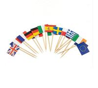 120 Pcs EU Countries Flag Cocktail Picks - 6.5cm (2.5in) Bamboo Toothpicks with Mini Flags - EU, FR, DE, ES, IT, PL, NL, BE, SE, IE, PT & CH - Garnish Picks for Party Food & Drinks - by Mobi Lock