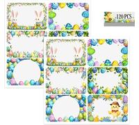 120 PCS Festive Easter Name Tag Stickers Colorful Happy Easter Blank Name Labels Cute Rabbit Bunny Egg Name Stickers Hello My Name is Stickers for Easter Party Favor Decoration Supplies, 2x3 in