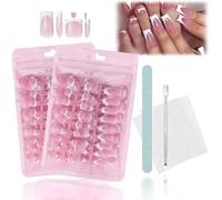 120 Pcs French Tip Press On False Nails Set, Square French Tip Nails for Hands & Toes (60+60), 30 Sizes, 96 Jelly Tabs, Reusable Press On, with Nail File & Sponge Buffer