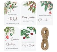 120 Pcs Gift Tags, Christmas Labels, Kraft Paper Labels with 20m String, Christmas Tags for Present, Luggage Tags, Price Tags for Xmas DIY Decorations Gift Wrapping