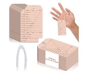 120 PCS Gun ID Tags Consecutive Numbers Inventory Tags 2.2 x 4.1 Inch Price Tags Firearm with Elastic String Rifle Identification Tags with 0.16 inch Eyelet Label Tags 250gsm Paper Tearable Tags Brow
