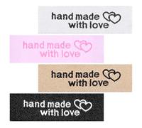 120 Pcs Handmade Leather Labels, Handmade with Love Labels, Custom Sew On Name Label for Clothing Made with Love Personalized Tags for Bags Dress T-Shirt White, Black, Brown, Pink