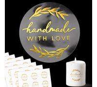 120 pcs Handmade with Love Stickers 3.5cm Clear Label Stickers Gold Envelope Seal Stamp Labels Self-Adhesive Handmade with Love Sealing Stickers for Gifts Wrap DIY Crafts Decorations