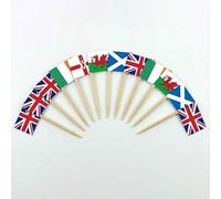 120 Pcs Home Nations Flag Cocktail Picks - 6.5cm (2.5in) Bamboo Toothpicks with Mini Flags - GB Home Nations + Ireland - Garnish Picks for Party Food & Drinks - by Mobi Lock
