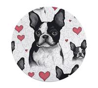 120 PCS Jigsaw Puzzle for Adults Personalized Picture Puzzle Boston Terrier Heart Dog Customized Wooden Puzzle for Family, Birthday, Wedding, Game Nights Gifts Animal Alien Shape Puzzle