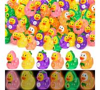 120 Pcs Luminous Fruit Mini Resin Ducks 6 Styles Glow in the Dark Tiny Fruit Duck Figurines Miniature Resin Animals to Hide Bulk Mini Figures for Birthday Party Favor DIY Crafts Garden Aquarium Decor