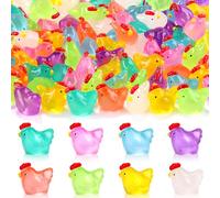 120 PCS Luminous Mini Chicken Figurines 8 Colors Miniature Resin Animals to Hide Tiny Small Resin Chickens Hens Glow in The Dark for Fairy Garden Dollhouse Micro Landscape DIY Crafts Party Decor
