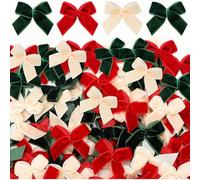 120 Pcs Mini Christmas Velvet Bows - Tiny Twist Tie Ribbon Bowknot for DIY Crafts, Sewing, Scrapbooking & Gift Wrapping (Red, Green, Cream, 1 Inch)