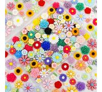 120 Pcs Mini Resin Flowers for Crafts, Cute Small Tiny Flatback Resin Flower Slime Charms Bulk for Scrapbooking DIY Dollhouse Micro Landscape Kawaii Fairy Garden Accessories Miniature Things Decor