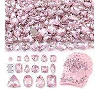 120 PCS Pink Bedazzling Sew on Rhinestones, Mixed Shape Charms Claw Flatback Glass Rhinestone with Metal Base for Crafting, Large Gems for Clothes Shoes Hats Collars Bags & Sewing Accessories