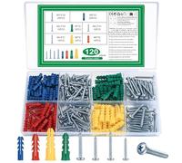 120 Pcs Plaster Board Screws and Wall Plugs Set, Raw Plugs and screws Set, Masonry screw and Expansion Pipe Bolts for Brick Wall Concrete Drywall
