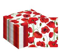 120 Pcs Poppy Floral Paper Napkins Red Poppies Floral Napkins Disposable Paper Hand Towels for Bathroom Birthday Wedding Baby Shower Camping Kitchen Decor