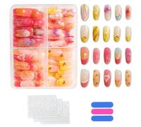 120 PCS Press on Nails, Colorful French Tip False Nails, Stick on Nails for Women Girls, Kids Glue on Nails with Pretty Pattern, Fake Nails Set with 5 Sheets Jelly Glue & Nail File
