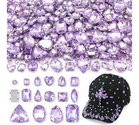 120 PCS Purple Bedazzling Sew on Rhinestones, Mixed Shape Charms Claw Flatback Glass Rhinestone with Metal Base for Crafting, Large Gems for Clothes Shoes Hats Collars Bags & Sewing Accessories