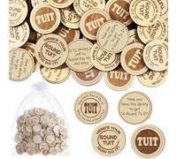 120 Pcs Round Tuit Tokens Bulk Polished Wooden Coins When You Get a Round to It Wooden Nickels with Organza Bag for Inspirational Gift Students Colleague Family