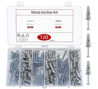 120 Pcs Self Drilling Plasterboard Fixings Raw Plugs and Screws, Cavity Wall Screws and Drywall Anchors, Metal Plaster Boarding Fixings Kits Heavy Duty (3 pointed tips)