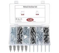120 Pcs Self Drilling Plasterboard Fixings Raw Plugs and Screws, Cavity Wall Screws and Drywall Anchors, Metal Plaster Boarding Fixings Kits Heavy Duty (single tips)