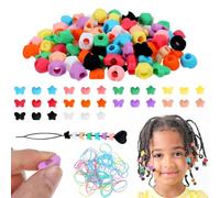 120 Pcs Silicone Hair Beads for Kids Girls Braids, Colorful Soft Beads for Hairs Accessories, Butterfly Heart Five-Pointed Star Bead Set with Elastic Hairs Ties and Hair Beading Tool