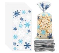 120 PCS Snowflake Cellophane Bags 5 x 10.6 Inch Christmas Treat Bag with Twist Ties Snowflakes Plastic Candy Bags Blue White Winter Clear Goodie Bag for Christmas Holiday Winter Party Supplies
