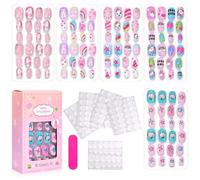 120 Pcs Stick on Fake Nails for Kids,Pre-glue Press on Nail with 12 Sizes for Children,Full Cover Short False Nail,Colourful Girls Fake Nails Art Kit for Birthday Gift (C Style)