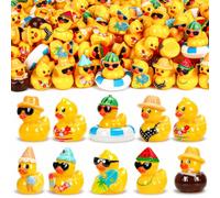 120 Pcs Summer Mini Resin Ducks 10 Beach Vacation Styles Tiny Cruise Ducks to Hide Miniature Hawaii Duck Figurines for Pool Party Favors DIY Crafts Cake Toppers Fairy Garden Aquarium Desk Decor