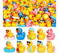 120 Pcs Summer Mini Resin Ducks 10 Styles Hawaii Beach Tiny Cruise Ducks to Hide Miniature Duck Figurines for Summer Swimming Pool Party Cruise Ship Game DIY Craft Cake Aquarium Desktop Decor