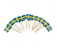 120 Pcs Sweden Flag Cocktail Picks - 6.5cm (2.5in) Bamboo Toothpicks with Mini Flags - Sturdy Food & Drink Garnish Picks for Parties, Bars, Catering & Events - by Mobi Lock