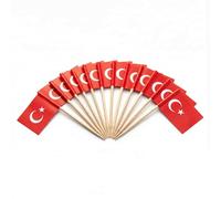 120 Pcs Turkey Flag Cocktail Picks - 6.5cm (2.5in) Bamboo Toothpicks with Mini Flags - Sturdy Food & Drink Garnish Picks for Parties, Bars, Catering & Events - by Mobi Lock