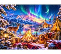 120-Piece Jigsaw Puzzle for Adults, Aurora Mountain Hut Landscape | Well-fitted puzzle pieces, premium cardboard, vibrant scenery art, stress relief, wall decoration option