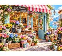 120-Piece Jigsaw Puzzle for Adults, Flower Shop Street Landscape | Well-fitted puzzle pieces, premium cardboard, vibrant scenery art, stress relief, wall decoration option