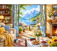 120-Piece Jigsaw Puzzle for Adults, Reading Nook Landscape | Well-fitted puzzle pieces, premium cardboard, vibrant scenery art, stress relief, wall decoration option