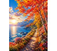 120-Piece Jigsaw Puzzle for Adults, Red Leaf Lakeside Landscape | Well-fitted puzzle pieces, premium cardboard, vibrant scenery art, stress relief, wall decoration option