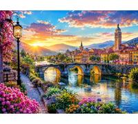 120-Piece Jigsaw Puzzle for Adults, River Town Sunset Landscape | Well-fitted puzzle pieces, premium cardboard, vibrant scenery art, stress relief, wall decoration option